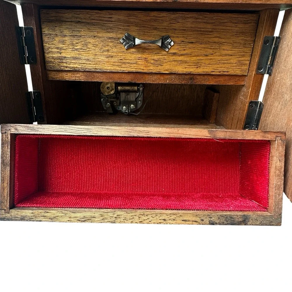 VTG Japanese Musical Jewelry Box 8‎ Inch Stained Wood Hidden Drawer Works Video